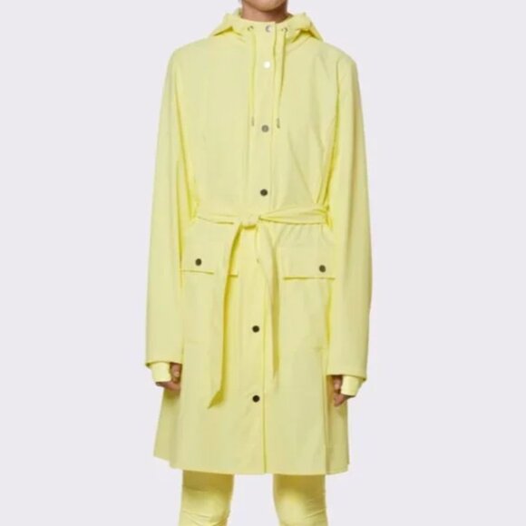 RAINS Rain Jacket Hooded Waterproof Coat Curve W Belted Straw Yellow XLarge - Picture 1 of 14